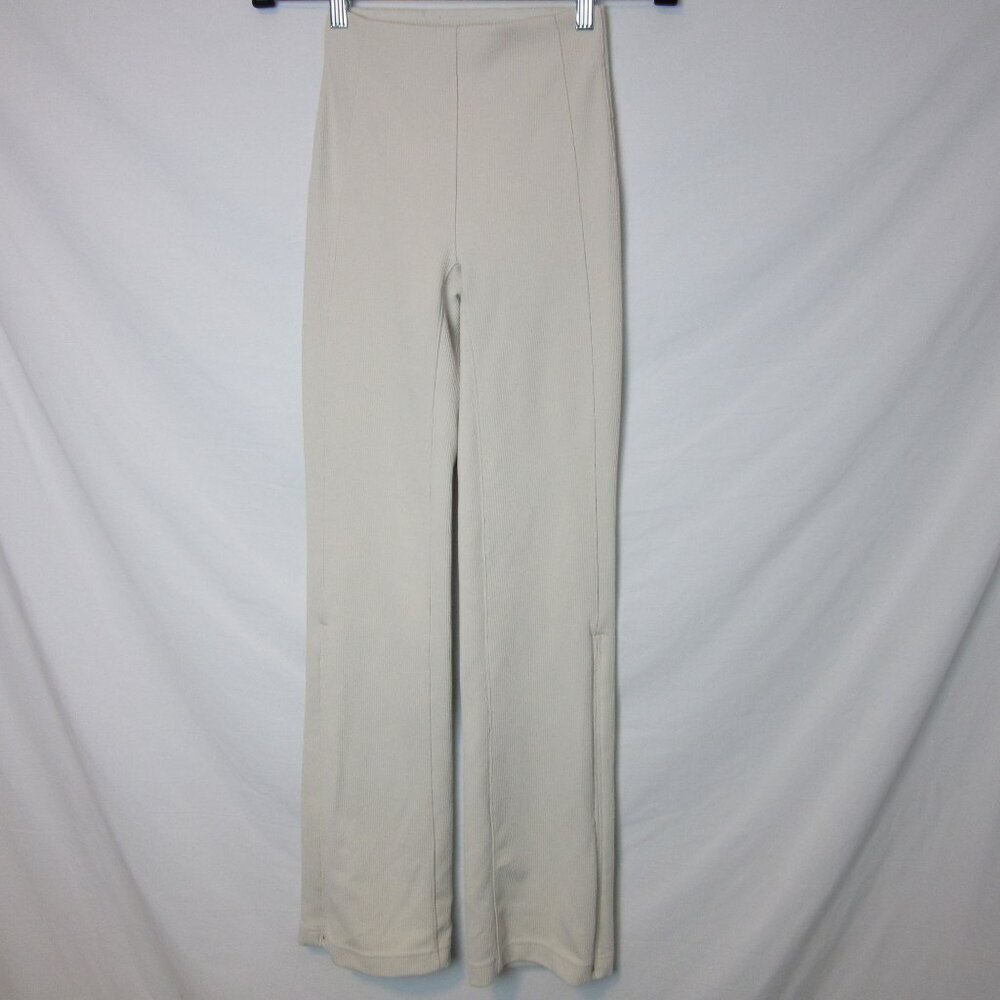 Lululemon Pants Brushed Softstreme Ribbed Zip Flared Bone White Gym Women's 0 - Picture 2 of 8